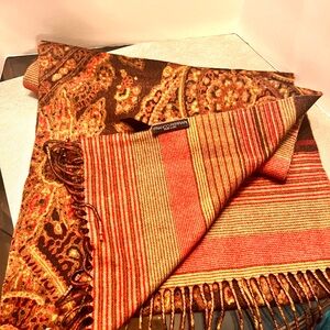 FRANCO FERRARI Paisley/Stripe Cashere/Lambswool Fringe Scarf Made in Italy NWOT